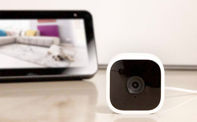 Blink Mini Indoor Wired 1080p Wi Fi Security Camera in White