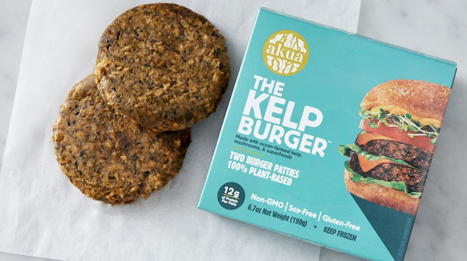Box of Akua Kelp Burger with Two Burger Patties on a Table