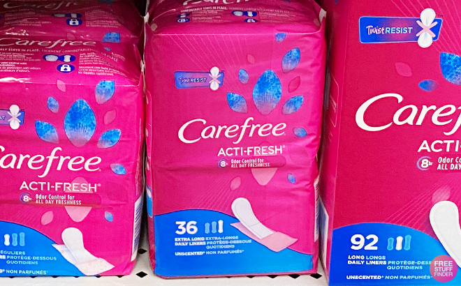 Carefree Panty Liners 36 Count on Store Shelf