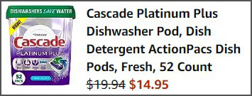 Cascade Platinum Plus Dishwasher Pod in 52 Count Order Summary