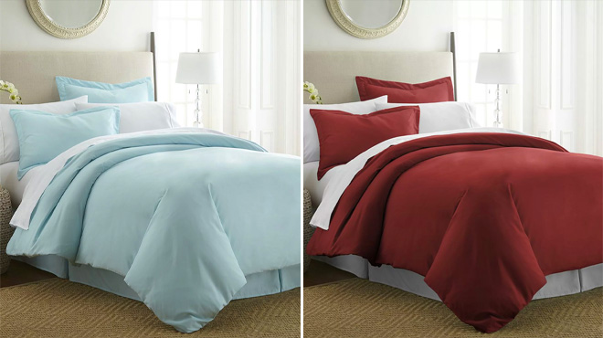 Casual Comfort Premium Ultra Soft Duvet Cover Set in Aqua and Burgundy colors