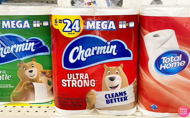 Charmin 6 Count Mega Roll Toilet Paper on a Shelf
