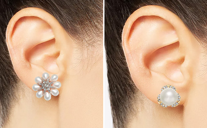 Charter Club Crystal & Imitation Pearl Flower Stud Earrings 