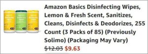 Checkout page of Amazon Basics Disinfecting Wipes