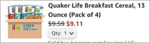 Checkout page of Quaker Life Breakfast Cereal Variety 4 Pack