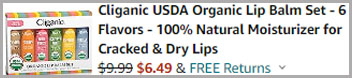 Cliganic Organic Lip Balm 6 Count Variety Pack Order Summary