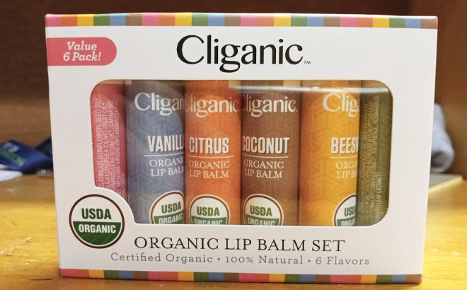 Cliganic Organic Lip Balm 6 Count Variety Pack on a Box