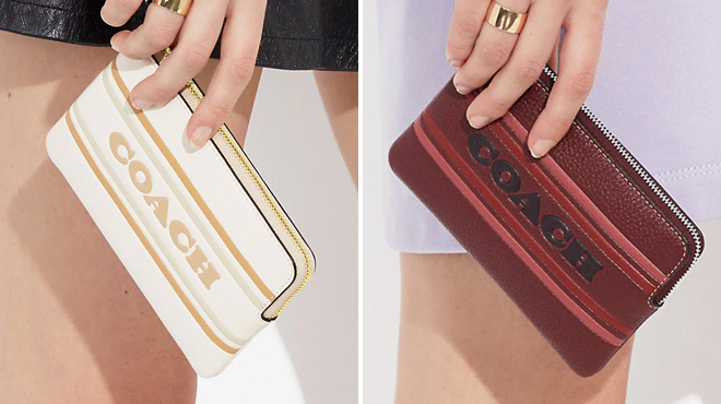 Coach Outlet Corner Zip Wristlets with Coach Stripe Design