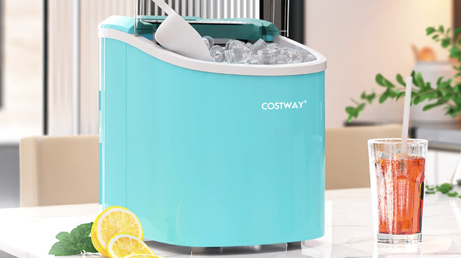 Costway Portable Ice Maker in Mint Green Color