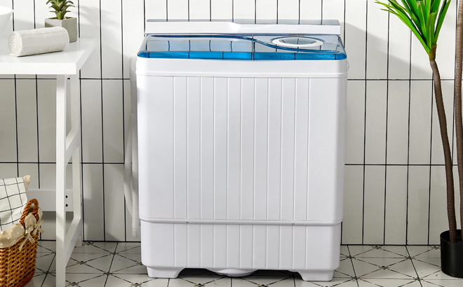 Costway Portable Semi Automatic Washing Machine with Buult In Drain Pump