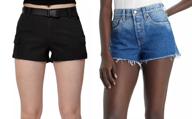 Crave Fame Juniors Seatbelt Denim Cargo Shorts and Levis Juniors 501 Button Fly Cotton High Rise Denim Shorts Crave Fame Juniors Seatbelt Denim Cargo Shorts and Levis Juniors 501 Button Fly Cotton High Rise Denim Shorts