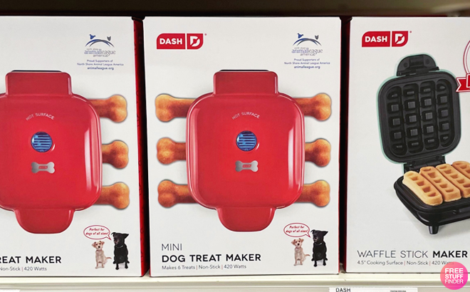 Dash Mini Red Dog Treat Maker on a Shelf