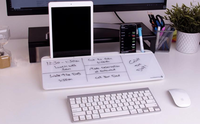 DeskBoard Buddy Dry Erase Board with Storage and Markers on a Table