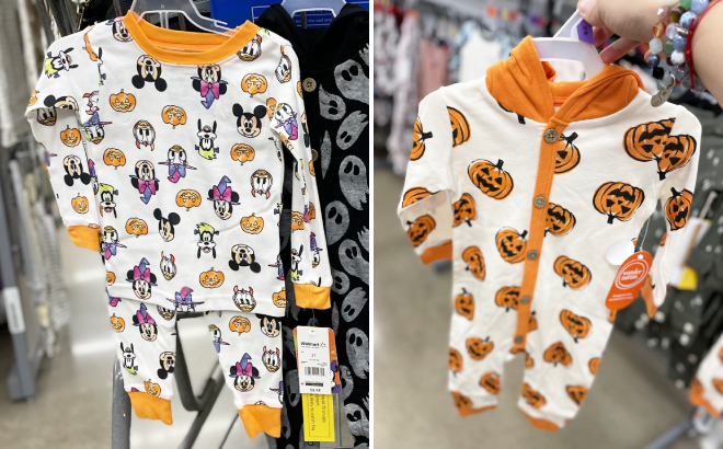 Disney Mickey Mouse Halloween Toddler Pajama Set and Wonder Nation Baby Halloween Romper