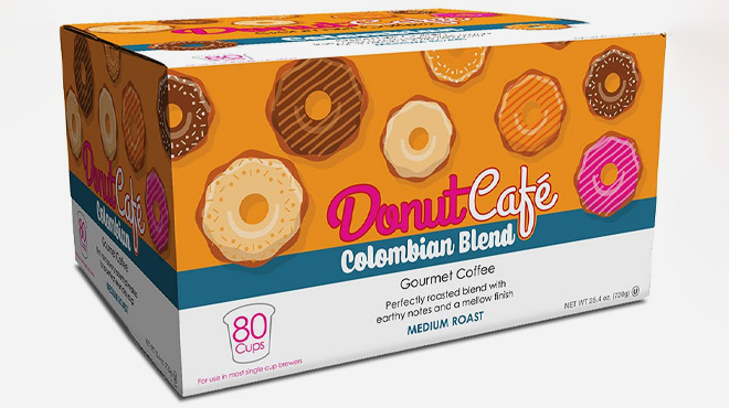 Donut Cafe Colombian Blend 80 Count Single Cup Pack on White Background