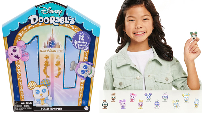 Doorables 50th Anniversary Collector Set on the Left and a Girl Playing with Same Item on the Right