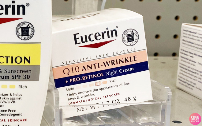 Eucerin Q10 Anti Wrinkle Night Cream on a Shelf