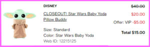 Final Price Breakdown for Star Wars Baby Yoda Pillow Buddy