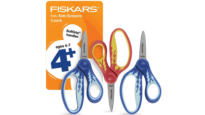 Fiskars 5 Inch SoftGrip Pointed Tip Scissors for Kids 3 Pack