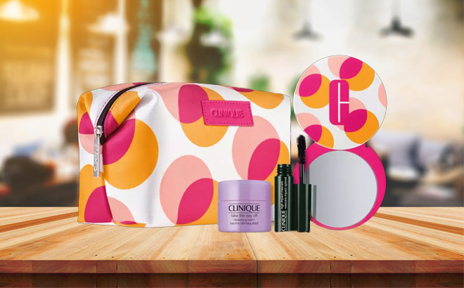Four Piece Product from Clinique on a Wooden Table