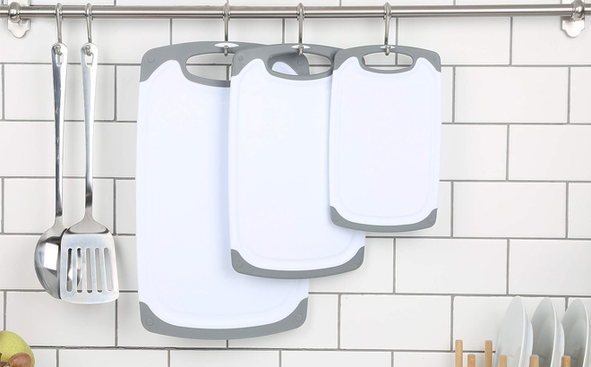 Freshware Cutting Board Set of 3 Hanging on a Kitchen Wall