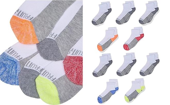 Fruit of the Loom boys Half Cushion Socks closer view on the left side and full socks view on the right side