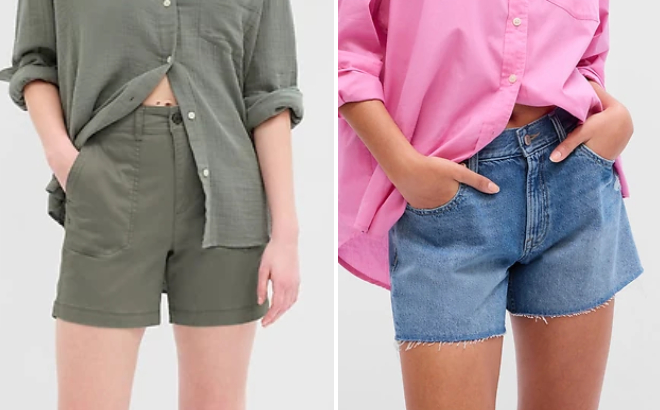 Gap Womens Girlfriend Khaki Shorts and Distressed Stride Shorts