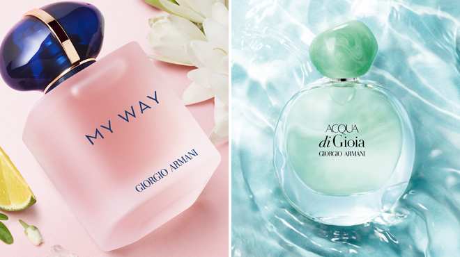 Giorgio Armani My Way Perfume on the Left and Giorgio Armani Acqua Di Gioia Perfume on the Right Giorgio Armani My Way Perfume on the Left and Giorgio Armani Acqua Di Gioia Perfume on the Right
