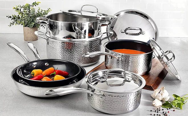 Granitestone Stainless Steel 10 Piece HammeredCookware Set
