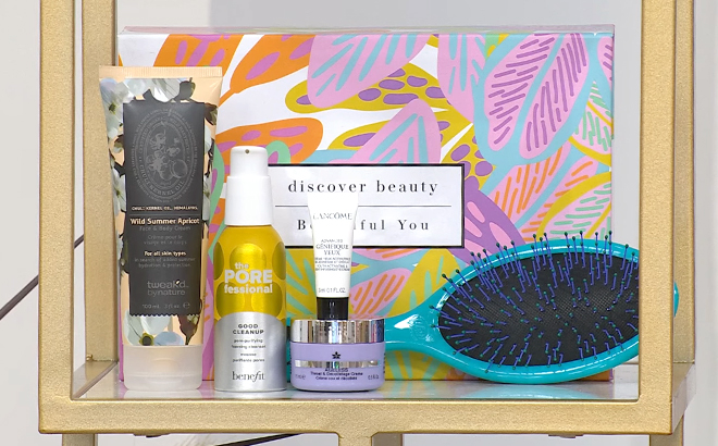 HSN Discover Beauty x Beautiful You Sample Box on a Shelf