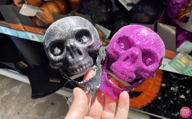 Halloween Decorative Light Up Glitter Skulls