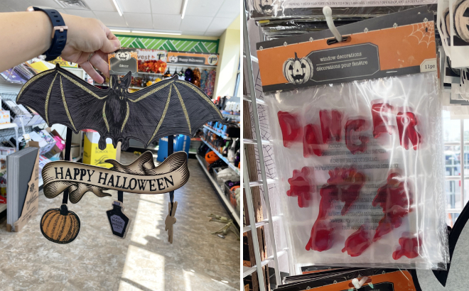 Halloween Decorative Wooden Dangle Hanging Wall Sign and Bloody Gel Window Cling