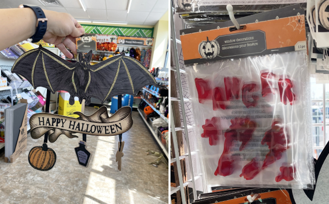 Halloween Decorative Wooden Dangle Hanging Wall Sign and Bloody Gel Window Cling Halloween Decorative Wooden Dangle Hanging Wall Sign and Bloody Gel Window Cling