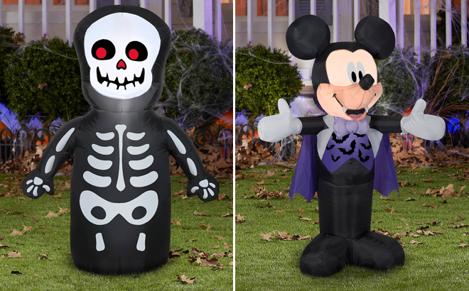 Halloween Happy Skeleton and Mickey Mouse in a Vampire Costume Inflatable