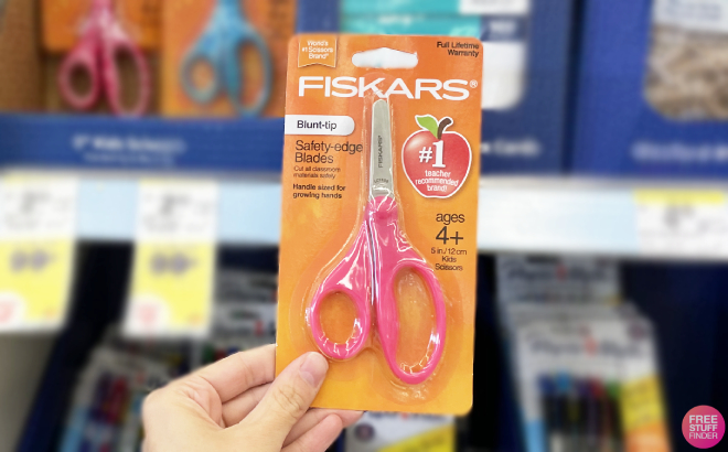 Hand Holding Fiskars Kids Blunt Tip Scissors