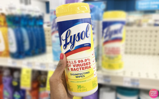 Hand Holding Lysol Disinfecting Wipes