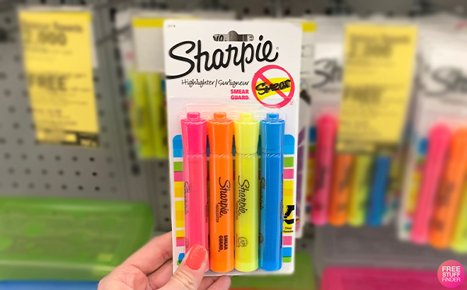 Hand Holding Sharpie Accent Tank Style Highlighters with Smear Guard
