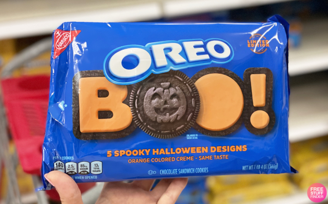 Hand Holding a Pack of Oreo Halloween Cookies
