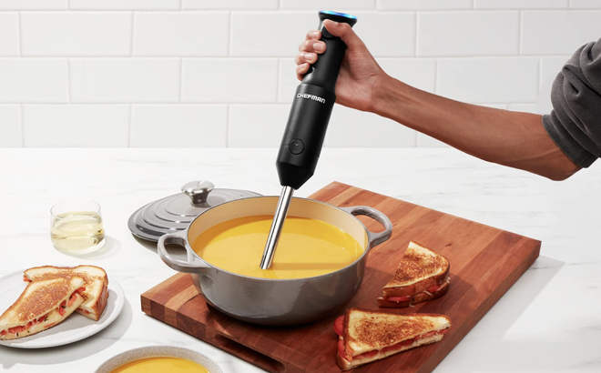 Hand Holding the Chefman Cordless Portable Immersion Blender