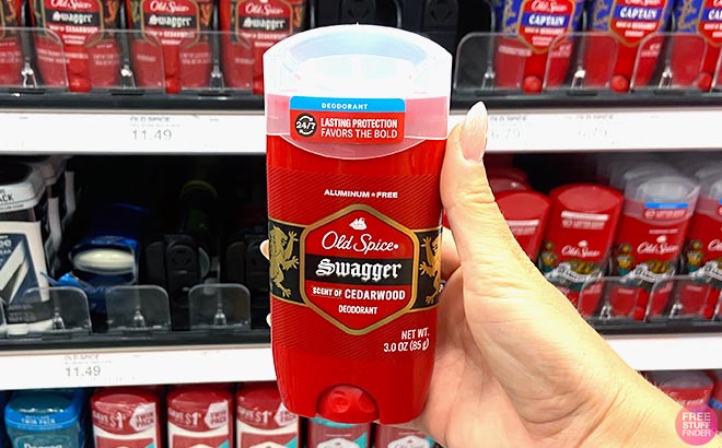 Hand holding Old Spice Swagger Mens Deodorant