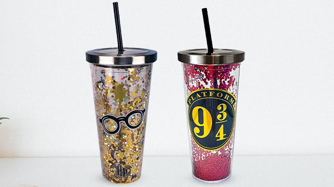 Harry Potter Gold Glitter Glasses and Spoontiques Harry Potter Red Glitter 20 Ounce Travel Tumblers