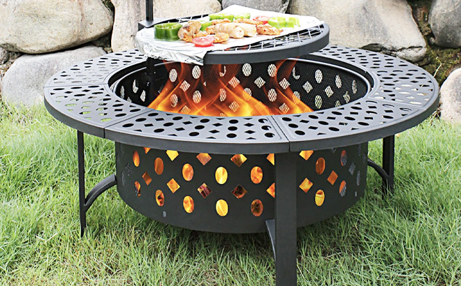 Hayler Wood Burning Outdoor Fire Pit Table With Lid