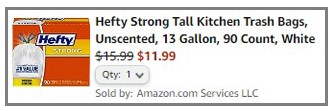 Hefty Trash Bags Final Price at Amazon Screen Capture