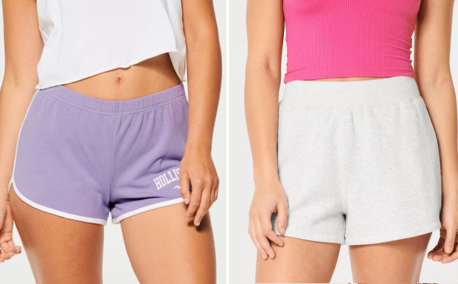 Hollister Womens High RIse Knit Logo Shorts and Ultra High Rise Fleece Dad Shorts