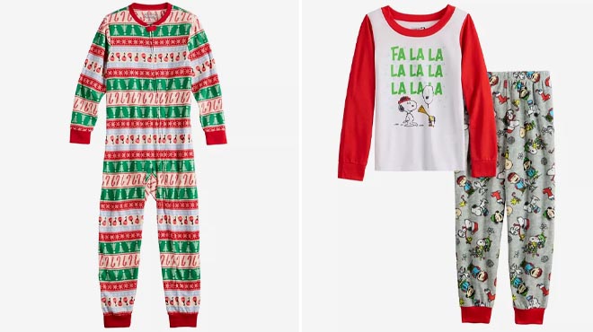 Jammies For Your Families Kids One Piece Pajama and Jammies For Your Families Girls Peanuts Fa La La Pajama Set