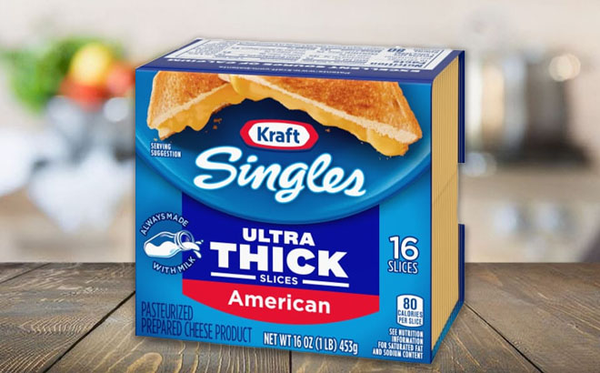 Kraft Singles Ultra Thick Yellow American Cheese Slices on a Table