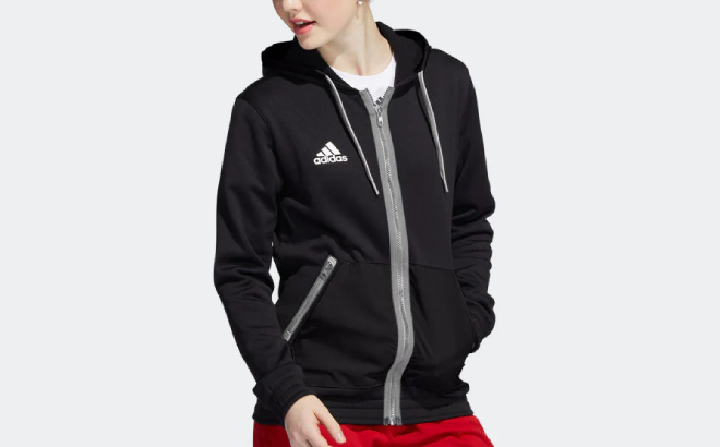 Lady Wearing an Adidas Womens Team Issue Full Zip Hoodie