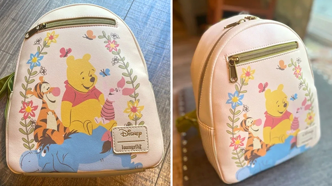 Loungefly Disney Winnie The Pooh Flowers Mini Backpack from Different Angles