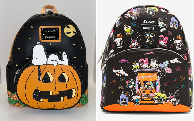Loungefly Peanuts The Great Pumpkin Snoopy and Hello Kitty And Friends Halloween Costumes Mini Backpacks