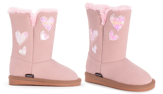MUK LUKS Pink Brown Heart Jaylin Boot Girls on White
